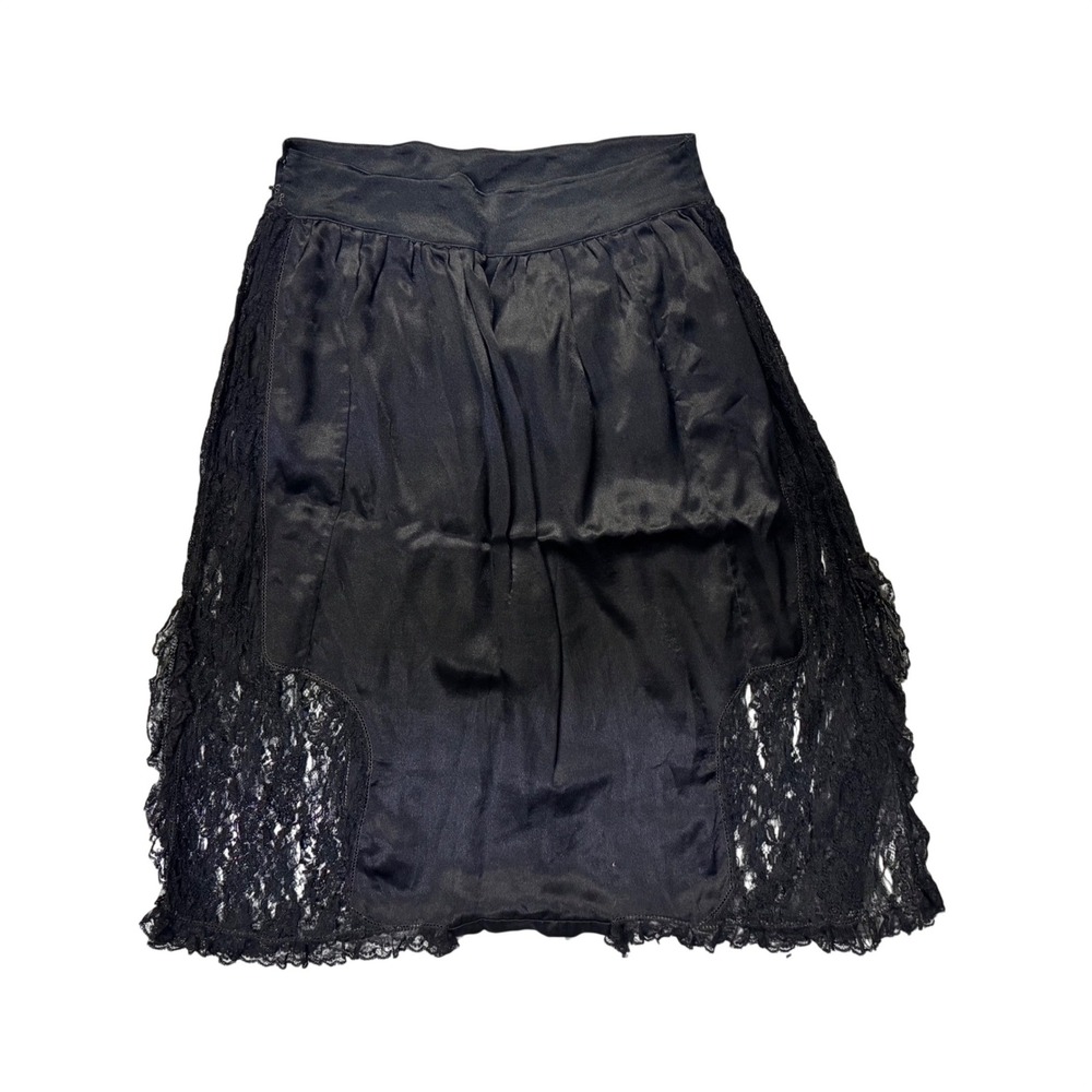 Vintage Black Satin Lace Half Slip Skirt Side Lace Panels Knee Length Womens - Picture 3 of 6